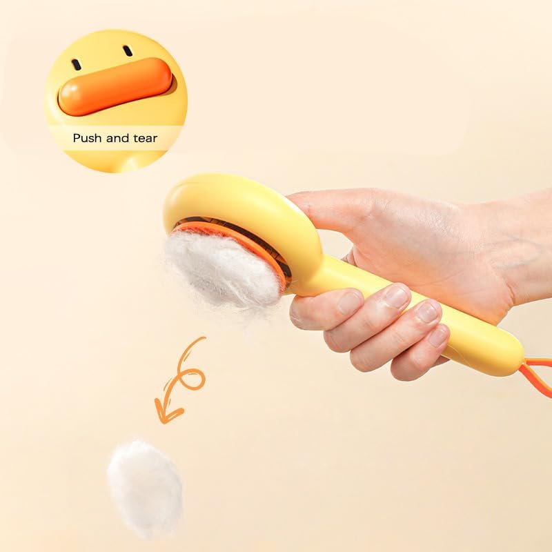 Luckieco Self-Cleaning Pet Grooming Brush with 140 Bent Teeth – Cute Duck Slicker Brush for Cats & Dogs, Gentle Deshedding Tool Removes Loose Fur Easily