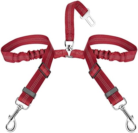 SlowTon Double Dog Seat Belt for Car with Elastic Bungee Buffer, Adjustable