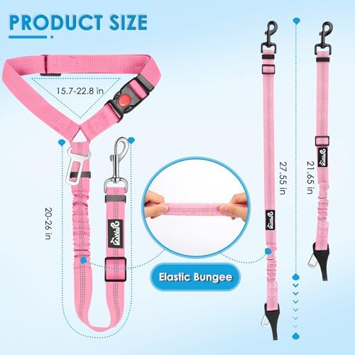 Lukovee Dog Seat Belt, 2 Pack, 3-in-1 Headrest & Seatbelt Clip & Latch