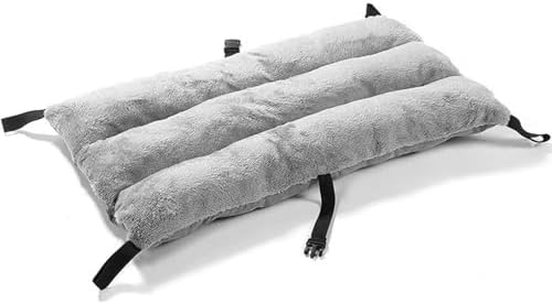 Plush Dog Bed Mat, Washable Pet Cushion with Secure Straps, Non-Slip Kennel Pad for Small Medium Large Dogs, Cozy Fluffy Puppy Bed for Crate, Car, Home (Grey Plush Mat, S)