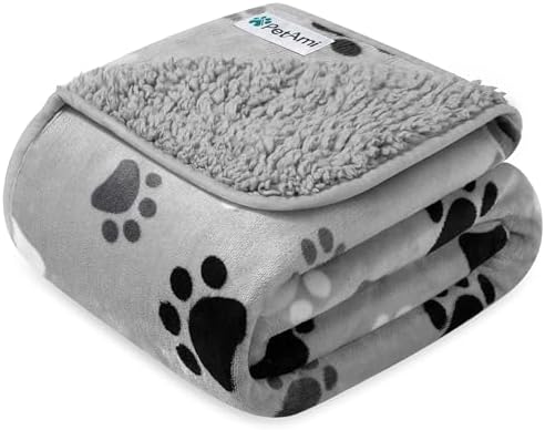 PetAmi Waterproof Dog Blanket Puppy Cat Small Couch Cover, 24x32 Paw Grey