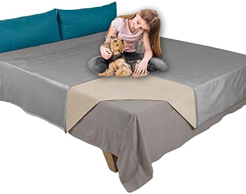Ameritex Pet Bed Blanket Reversible 100% Waterproof Velvet Super Soft for Sofa and Bed (52x82 Inches, Light Grey+Beige)