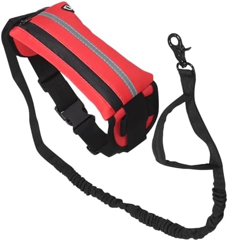 BESPORTBLE Hands Free Dog Leash with Reflective Bungee and Waist Pouch, Adjustable Elastic Shock-Absorbing Leash for Running Walking Hiking, Red Waist Belt for Medium Dogs