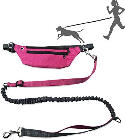 Hands Free Dog Leash for Running Walking Training Hiking,Retractable Bungee Dog Running Waist Leash Shock Harness for Medium to Large Dogs,Reflective Stitches,Adjustable Waist Belt, Dual Handle