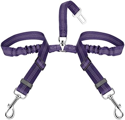 SlowTon Double Dog Seat Belt for Car with Elastic Bungee Buffer, Adjustable