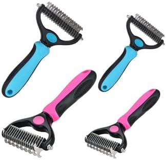 Sakerplus Double-Sided Pet Grooming Rake,Dematting Undercoat Rake for Dogs and Cats, 2-in-1 Dematting Comb, Pet Grooming Rake for Long Hair Pets (Blue+Pink, large+small)