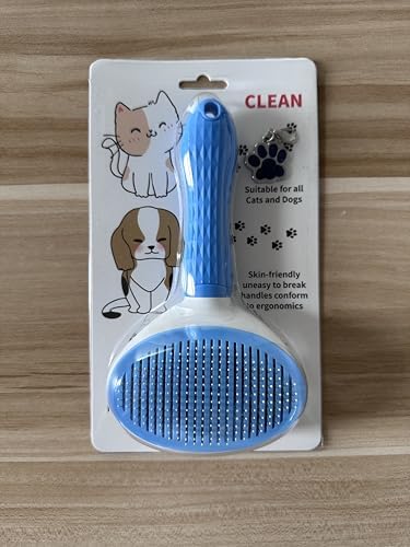 Self-Cleaning Pet Grooming Brush – Stainless Steel Slicker Brush for Dogs, Cats, Rabbits & Small Pets – Ideal for Shedding, Tangles, and Mats – Perfect for Short & Long Hair Breeds by (Blue)