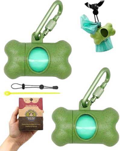 Dog Poop Pickup Bags Holder Dispenser with Standard-Sized Leak-Proof Scented Doggy Waste Bags and Carabiner with Safety Lock&Fastener Never Loose on Leash Lead Again (2 Holder 30 Bags, Green)