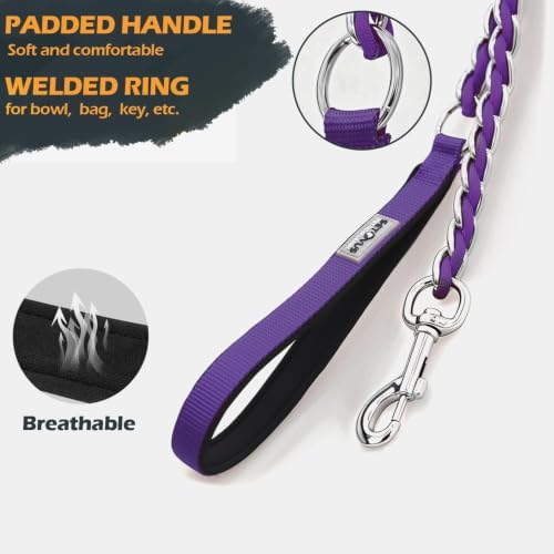 Chain Dog Leash, Bite-Proof Metal Leash, with Padded Handle