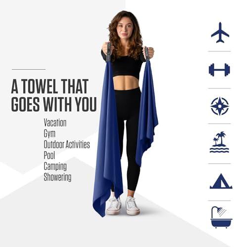 VENTURE 4TH Quick Dry Microfiber Towel for Camping & Gym - Navy Blue Medium