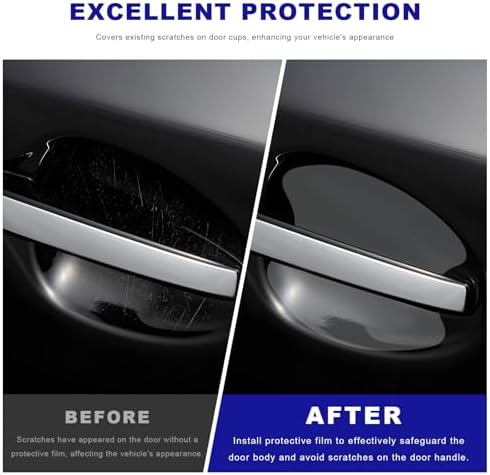 8 PCS Clear Car Door Handle Scratch Protector, Anti-Scratch Handle Cup Sticker Self Adhesive Protective Film, Waterproof Invisible Door Handles Guards for Car Truck SUV