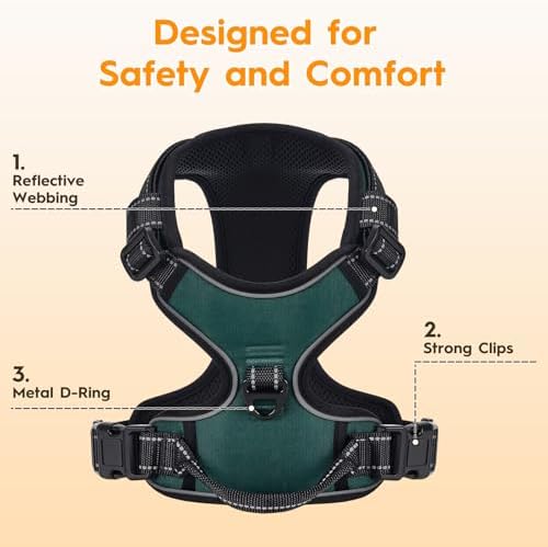 No Pull Dog Harness, No-Choke Soft Padded Reflective Dog Vest Harness with Front Clip & Top Handle, 2 Quick-Release Buckles, Adjustable for Small Medium Large Dogs