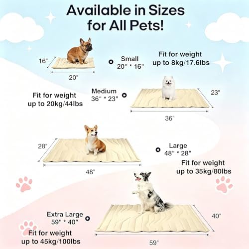 Kobolaf Dog Cooling Mat Portable Dog Cool Bed for Summer, Portable Washable Kennel Cold Mat, 36x23 Inches, Beige