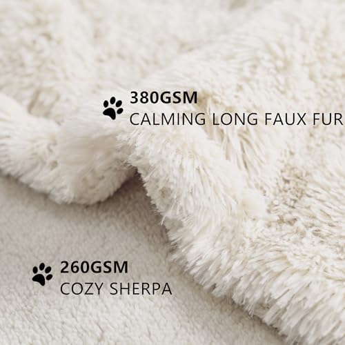 gogobunny Waterproof Dog Blanket for Couch & Furniture Protection - Super Soft Reversible Throw for Large Dogs & Cats, Calming Washable Fur & Sherpa Pet Blanket (25x35 Inch, Cream)