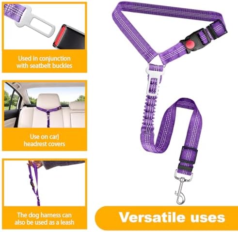 2-Pack Dog Car Seat Belt, 3-in-1 Headrest-Mounted Dog Seatbelt for Car, Adjustable Nylon Pet Safety Leash with Elastic Buffer & Reflective Stitching, Durable Car Harness for Dogs Fits Most Vehicles