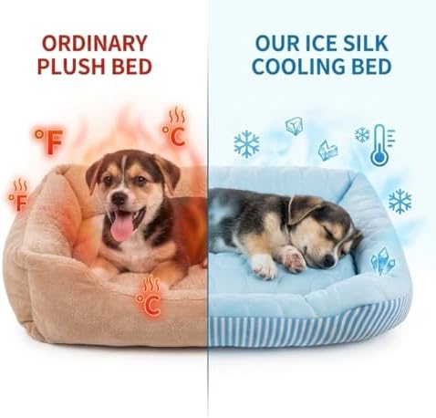 Cooling Dog Bed for Large Medium Small Dogs, Breathable Dog Cooling Mat with Self Cooling Ice Silk Fabric, Washable Summer Pet Bed for Indoor Outdoor,Pink Small