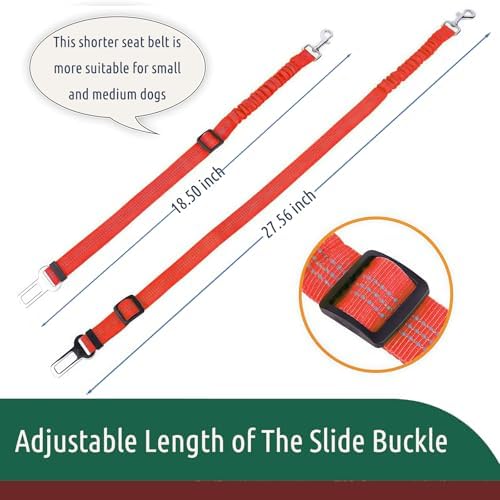 Dog Seat Belt for Car, Adjustable Dog Car Harness, Reflective Dog Seatbelt Leash with Elastic Bungee Buffer, Durable Nylon Pet Safety Dog Seat Belt for All Dog Sizes (Red)