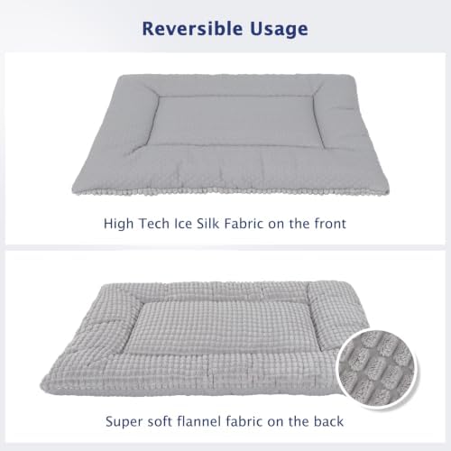 Dog Bed Mat, Crate Pad Reversible,Soft Kennel Washable Crate Mat (Cool and Warm),Pet Sleeping Mattress for Small Medium Dogs XB009 (24''x18'',Corn Velvet Grey)