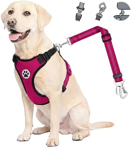 Lukovee Dog Car Harness Seat Belt, Harness & Seatbelt with 2 in 1 Buckle