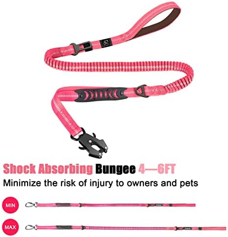 Raipult Tactical Shock Absorbing Bungee Dog Leash Heavy Duty, 4-6ft, Pink