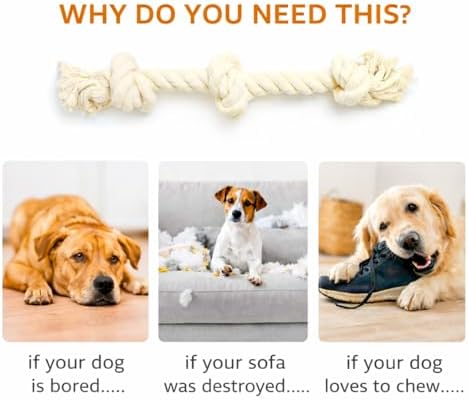 Dog Rope Toys for Large/Medium Aggressive Chewers, Tough Cotton Chew Toy, 22 Inch 3 Knots Indestructible, Tug of War Dog Pull Rope Teeth Cleaning (3 Knots)