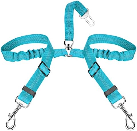 SlowTon Double Dog Seat Belt for Car with Elastic Bungee Buffer, Adjustable