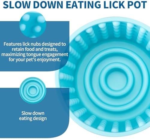 Dog Lick Bowl, Bestalk Anxiety Relief Slow Feeder Dog Lick Mat Treat Dispenser, Non-Slip Licking Bowl Enrichment Toys for Small Medium and Large Breed Dogs, BPA Free Silicone(Teal,S)