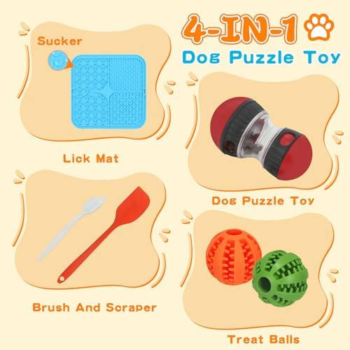 9-in-1 Interactive Dog Toys Set: Mental Stimulation Puzzle, Treat Dispenser Ball & Chew Toys，Lick Mat – Boredom Buster Combo to Keep Small, Medium Dogs Busy & Engaged
