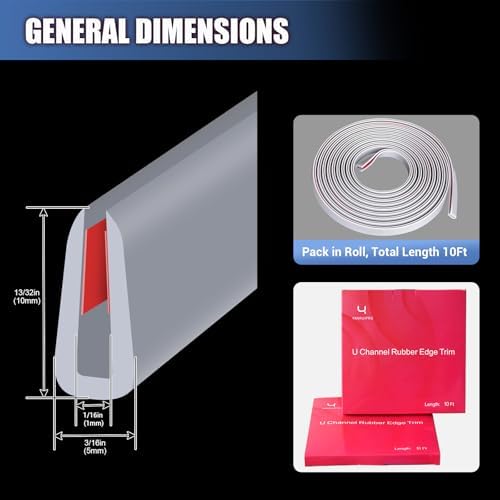 Rubber Edge Trim, Flexible Edge Trim for Sharp Edge, 1/16" U Channel Edge Protector, Self Adhesive Edge Guards for Car Doors and Sheet Metal Parts, 10Ft, Grey Color