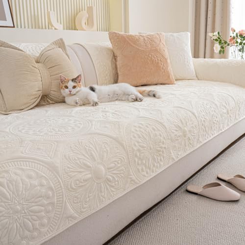 Couch Covers for Sofa, Flower Couch Cover for Dogs, Bohemia Sofa Covers Washable, Anti Slip Furniture Protector Covers for L Shaped(1pc, Beige White, 35.4"x 70.9")