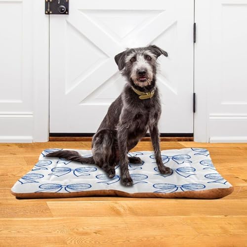 Bow Tie Anti-Slip Washable Dog Crate Mat - Soft Pet Pad Kennel Bed for Medium Dogs and Cats
