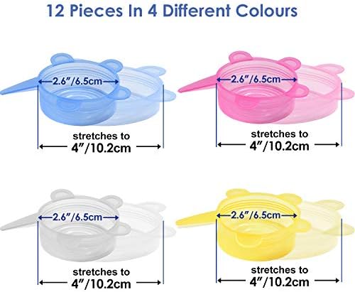 Longzon Silicone Stretch Lids, 12 Pack Small, Reusable Durable Food Storage Covers for Cups Small Bowls Cans Jars Fruits Vegetables, the Same Sizes of 2.6 Inch (Can Stretches to 3.5 Inches)