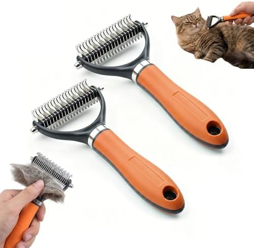 Dual-Sided Pet Grooming Comb for Dogs & Cats, 2026 New 2‑in‑1 Professional Pet Grooming Brush Deshedding Dog Brush, Dematting Comb Undercoat Rake for Dogs Long Haired Pet Grooming Tool (1, Orange)