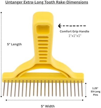 The Untangler Rakes for Grooming and Shedding -silky smooth rotating teeth to easily collect loose hair (Yellow, Extra-Long)