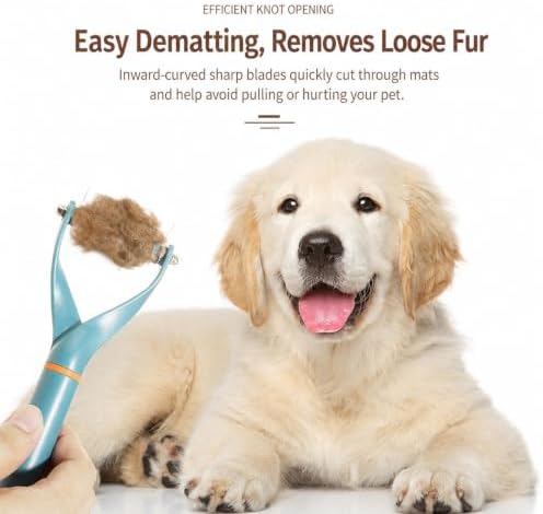 Double-Sided Dematting Comb for Dogs and Cats, Stainless Steel Undercoat Rake with Safe Rounded Blades, Y-Shaped Grooming Tool for Knots, Mats and Loose Fur