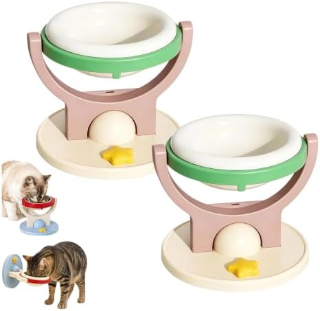 2-in-1 Elevated Ceramic Cat Bowl Wall-Mounted or Floor-Standing, Anti-tip Design Adjustable Height with Foldable/Removable Stand Suitable for Cats and Small Dogs (2Pc Green)