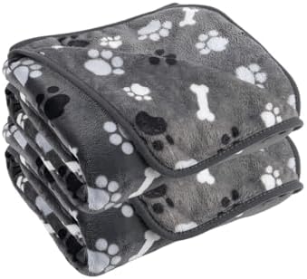 Dog Blanket Paw Bone Pattern 1 Pack 2 Super Soft Warm Flannel Sofa Cover Car Bed Protector, Urine Proof Washable Outdoor Pet Blanket for Puppy Large Dogs & Cats,60"*50" Grey