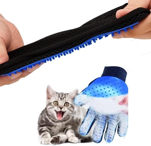 Pet Cleaning Brush Glove Pet grooming Massage gloves Perfect hair remover election commendable Brush Glove, a pair left and right hand, Blue