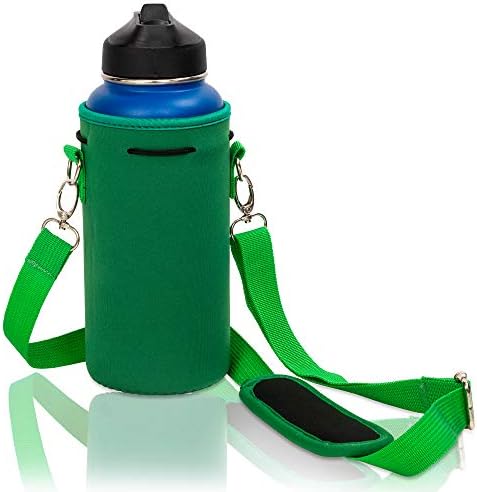 Made Easy Kit Neoprene Water Bottle Carrier Holder with Adjustable Shoulder Strap for Insulating & Carrying Water Container Canteen Flask Available in 5 Sizes (Green, L (32oz / 1.5L))