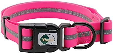 Nimble Reflective Waterproof Dog Collar Adjustable Odor Resistant Easy Clean Pet Collar for Small Medium Large Dogs Night Walking Outdoor Rainy Use (Medium (11.81”-18.5”inches), Pink)