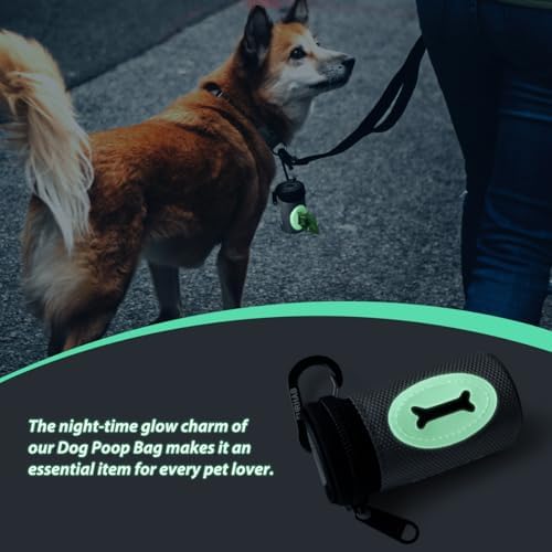 FURHAB Dog Poop Bag Holder for Leash with Carabiner Clip Soft Fabric