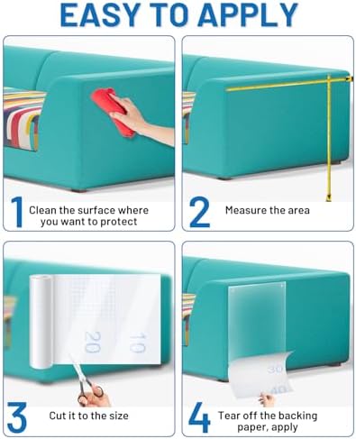 Anti Cat Scratch Furniture Protector,Clear Self-Adhesive Furniture Protectors for Apply Scratching Deterrent and Shield for Sofa Corners, Walls, Doors with 30 Twist Pins(118in x 7.9in)