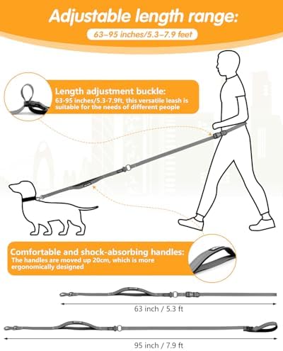 5.3-8.9 ft Medium-Size and a 5.3-7.8 ft Hands-Free Dog Leash with car Seatbelt.