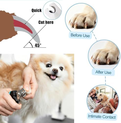 Dog Nail Clipper, Pets Nail Clippers and Trimmers with Safety Guard to Avoid Over-Cutting Toe Nails Cat Claw Trimmer Pet Nail Clipper with Nail File, Flea Tick Combs Brush Grooming for Dogs Cats-3PCS