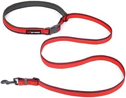 Tuff Pupper Hands Free Adjustable Length Dog Leash | Lightweight for Running Jogging Walking | Padded Waist Belt (24-50 inch) | Adjusts 3 to 6 Feet Length | Strong Ballistic Nylon w/Reflective Strips