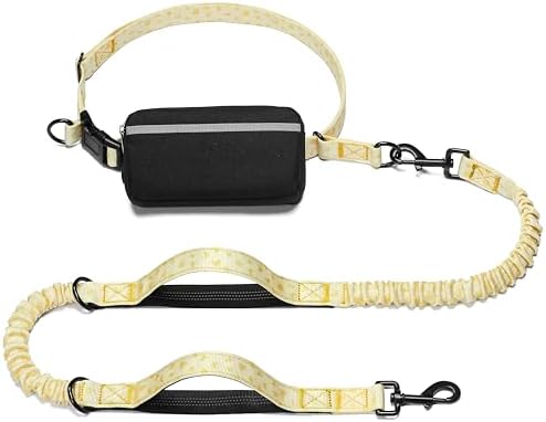 iYoShop Hands Free Dog Leash with Zipper Pouch, Yellow Heart, Large