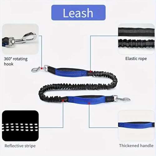 Upliftjoys Dog Leash, Upliftjoys Hands Free Dog Leash with Zipper Pouch, Retractable Waist Leashes with Double Padded Handles for Dogs Walking Jogging Running (Silver,Single Rope)