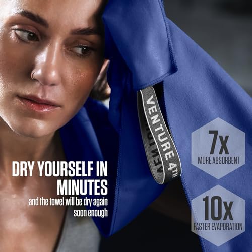 VENTURE 4TH Quick Dry Microfiber Towel for Camping & Gym - Navy Blue Medium