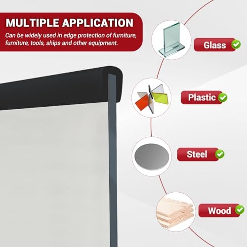 Rubber Edge Trim, 3/16" Self Adhesive Flexible U Channel Edge Protecter for Glass, Flexiglass and Plywood, Fit for 5/32"-7/32" Width Edge, Black Color, 20Ft, EPDM Material