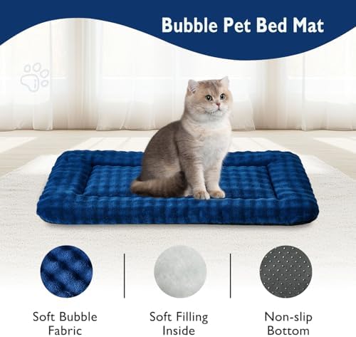 Pet Bed Mat Crate Pad for Cats Small Dogs, Navy Blue, 24"x 18"